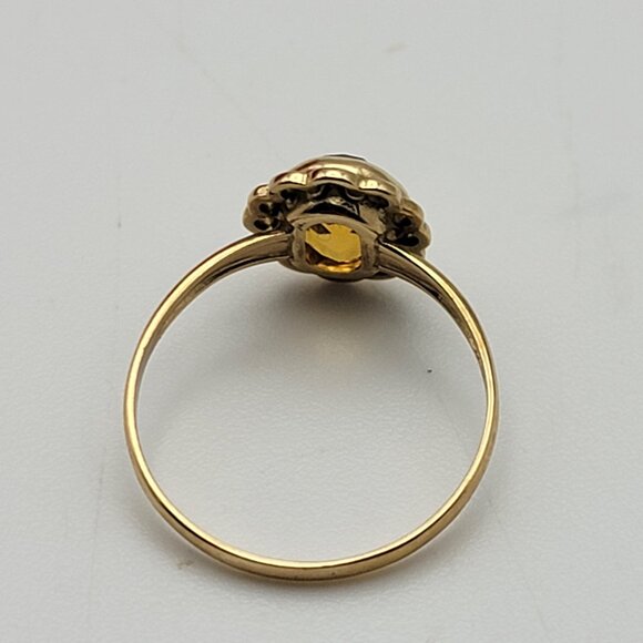 Vtg. PSCO 10K Solid Yellow Gold Orange Citrine Ring Size 5.5 Heirloom Floral - Picture 2 of 7